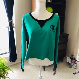 WOMEN'S CHAMPION LONG SLEEVE COLOR BLOCKED CROPPED